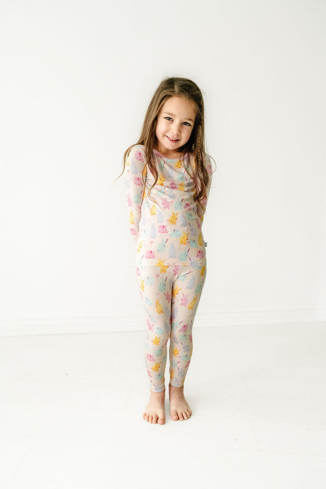 Macaron + Me Easter Bunny Floral Long Sleeve Bamboo Jammies Set