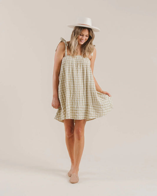 Rylee + Cru SHOULDER TIE DRESS || GINGHAM BUTTER (WOMEN'S) Large