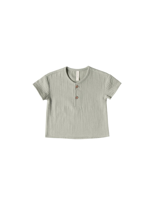 Quincy Mae Woven Henry Top in Sage